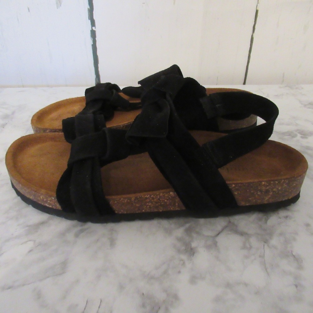 Sundance Sandals 39 7.5 8 Black Suede Cork Bow Backstrap Boho Festival - Picture 2 of 8
